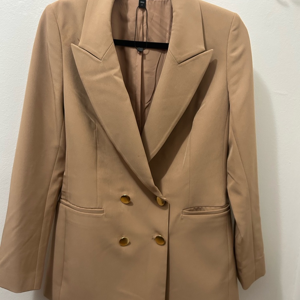 Express Double-Breasted Blazer Jacket In Camel - image 1